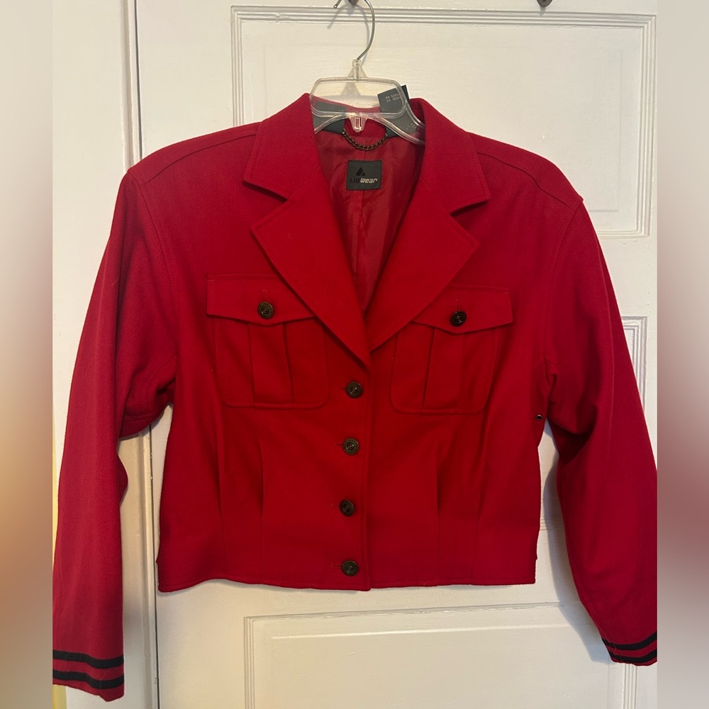 LIZ CLAIBORNE Red 80% Wool DOUBLE BREASTED Lined COAT/JACKET/BLAZER Small
